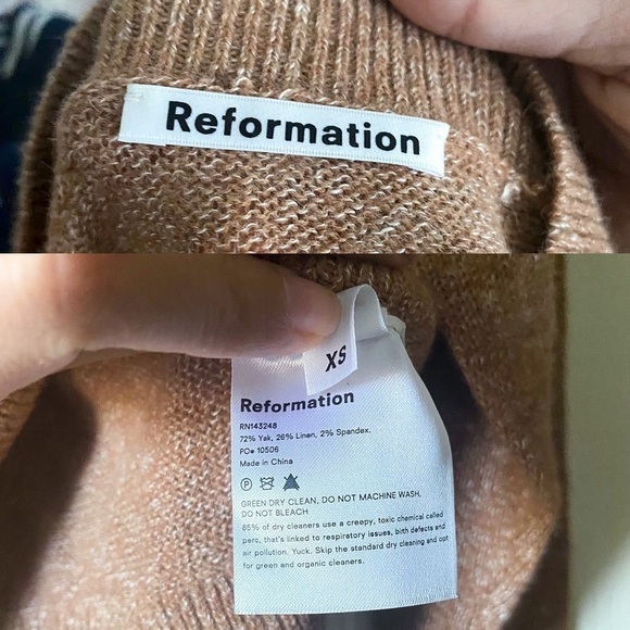 Reformation Sweater Elle Ribbed Marled Mock-Neck Yak Winter Toffee XS GUC - Picture 2 of 8